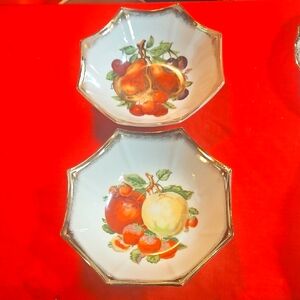 1950s Hand Painted  Fruit Design Porcelain Bowls